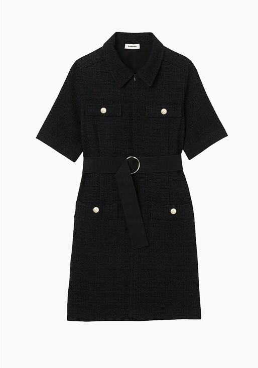 Sandro Dresses & Skirts - Sandro Nour Tweed Shirt Dress Short-Sleeve Dress in Two Materials -Black Size 40
